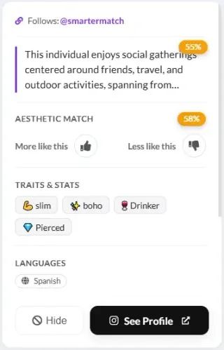 Profile card back preview